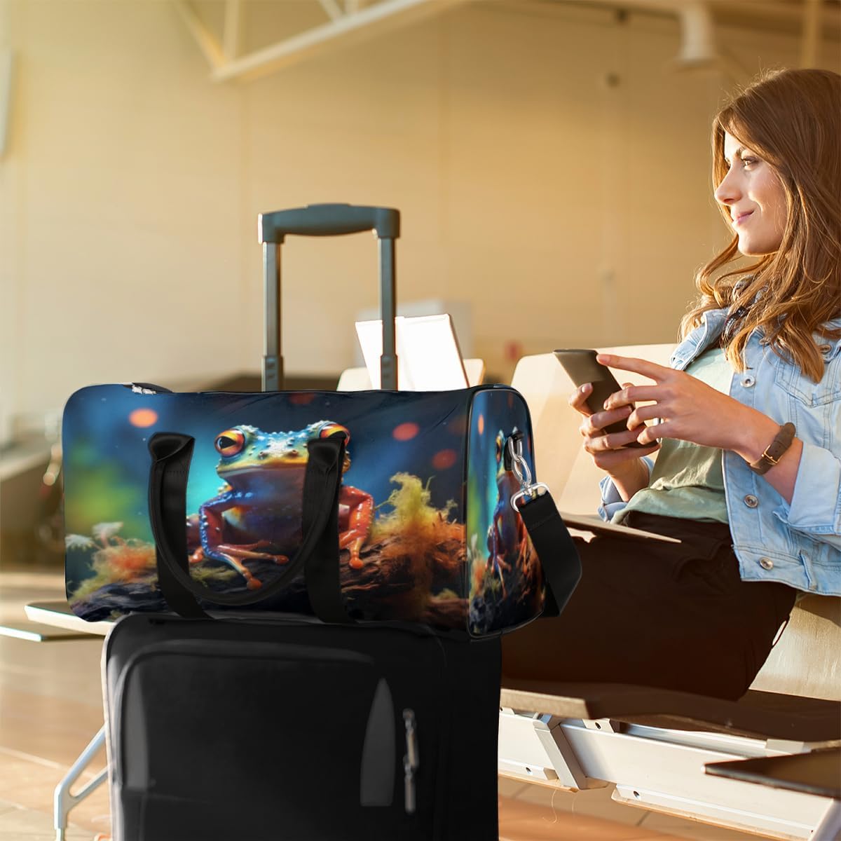 Frog Stump Travel Duffel Bag for Women Men Large Capacity Overnight Weekender Bags for Lightweight Waterproof Sport Gym Bag for Workout Yoga Swim