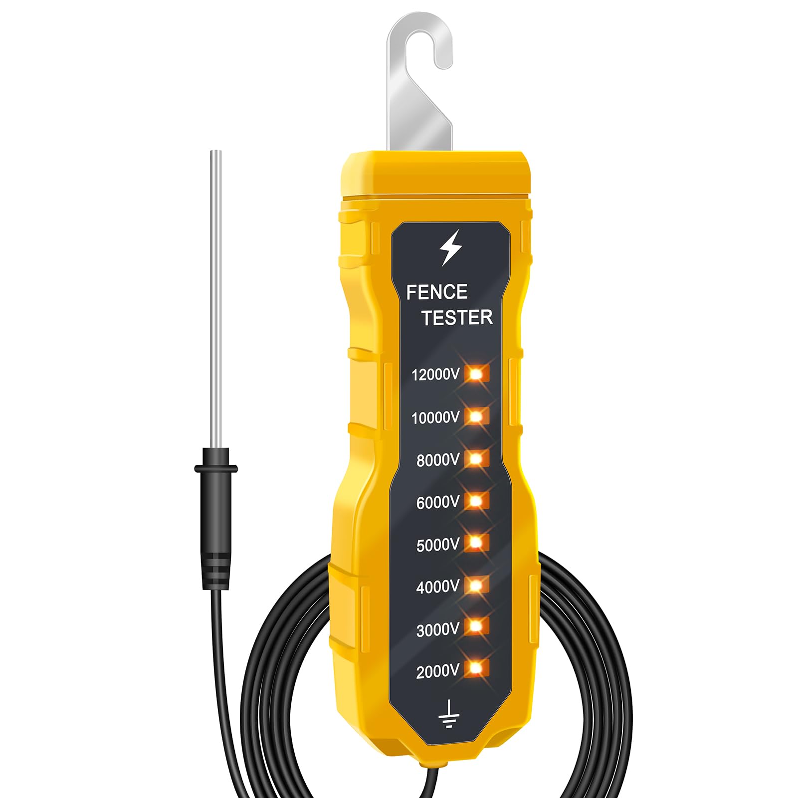 Spannungsprüfer für Elektrozaun, 12 kV, tragbares Zaunprüfwerkzeug mit 8 Kontrollleuchten, Fehlerfinder für Bauernhof
