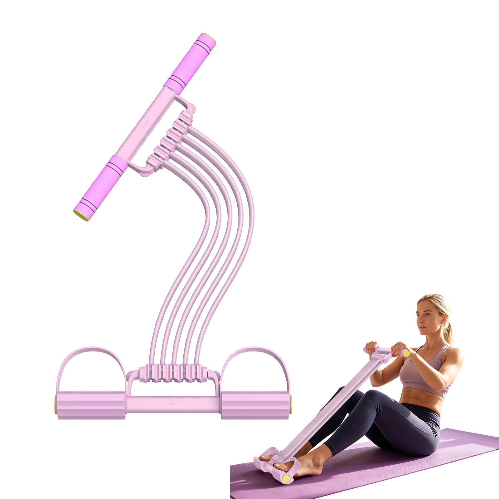 10-tube Elastic Resistance Bands with Handles,Abdominal Trainer, Sit-Up Training Equipment, Bodybuilding Expander, Elastic Pull Rope, Multifunctional Leg Exerciser for Fitness, Training (Pink)