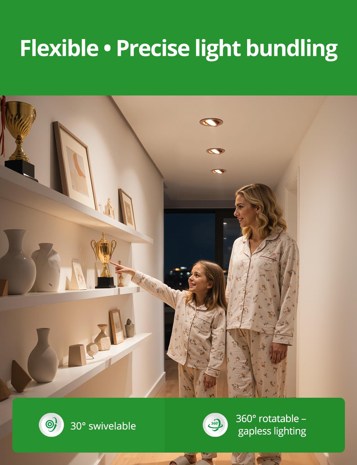 HOMEOW Reflektor Led do montażu z możliwością ściemniania IP44 Łazienka Reflektor obrotowy Drewno, dodatkowe płaskie reflektory sufitowe do wnętrz Otwór 72 mm - 80 mm do kuchni Ciepły/Neutralny/Zimny