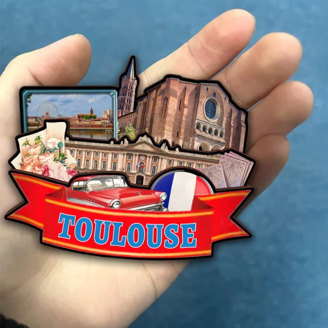 Magnete Frigorifero Tolosa Francia In Legno 3D - 7,6 Cm - Souvenir Da Viaggio Per Cucina