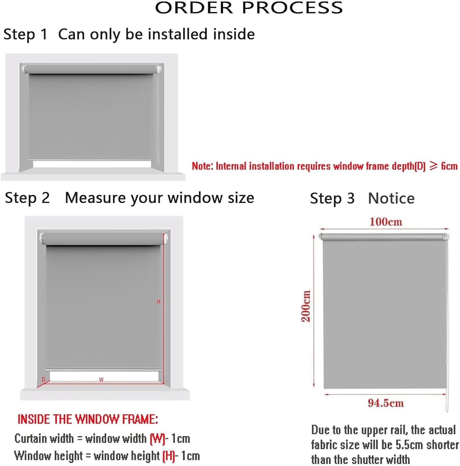 ロールスクリーン つっぱり式 ロールカーテン 60 x 200 cm 穴あけ不要 UVカット 遮熱 紫外線対策 ロールカーテン ブラ