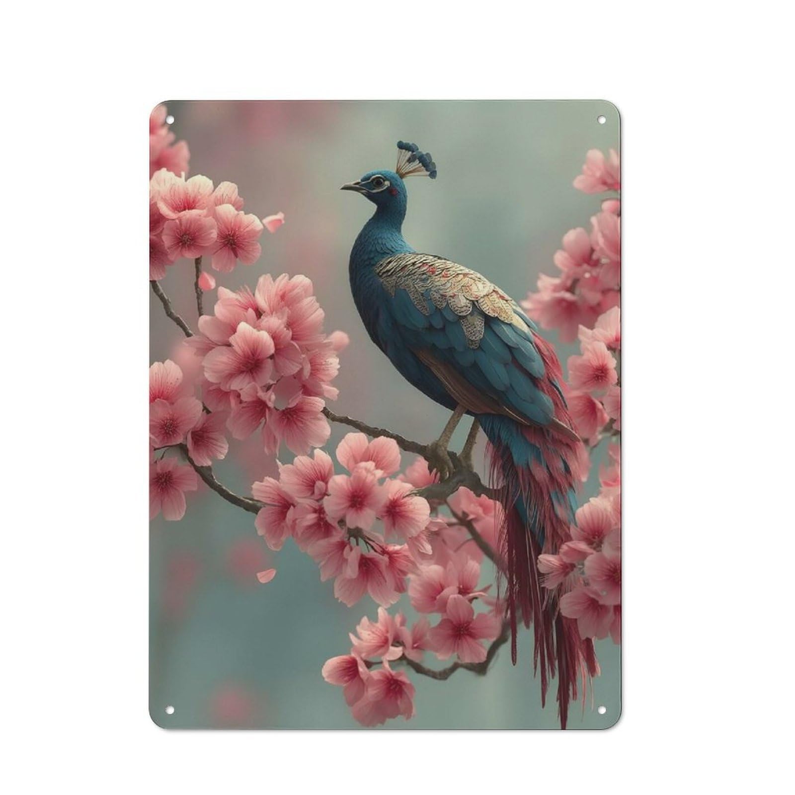 Junmoney Peacock Perched Among Cherry Blossoms Nostalgic Metal Wall Sign 40X30cm, Bar Wall Plaque For Pub, Home Bar, Shed Or Man Cave