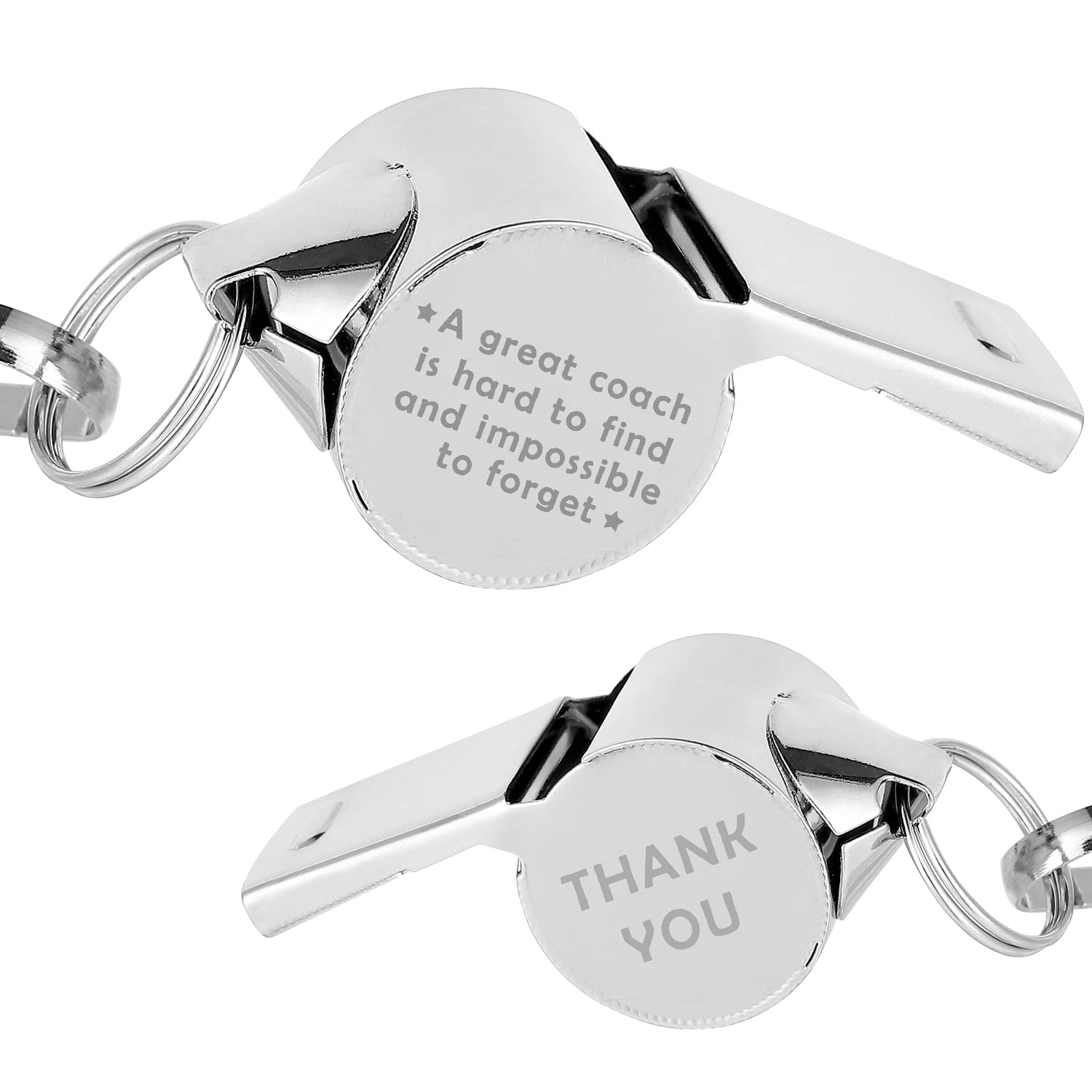 Photo 1 of (2) Stainless Steel Lanyard Whistle Gift for Coach with A Word A Great Coach is Hard to Find and Impossible to Forget,Thank You Coach Gift?Loud Crisp Sound Whistles with a Gift Box. silver