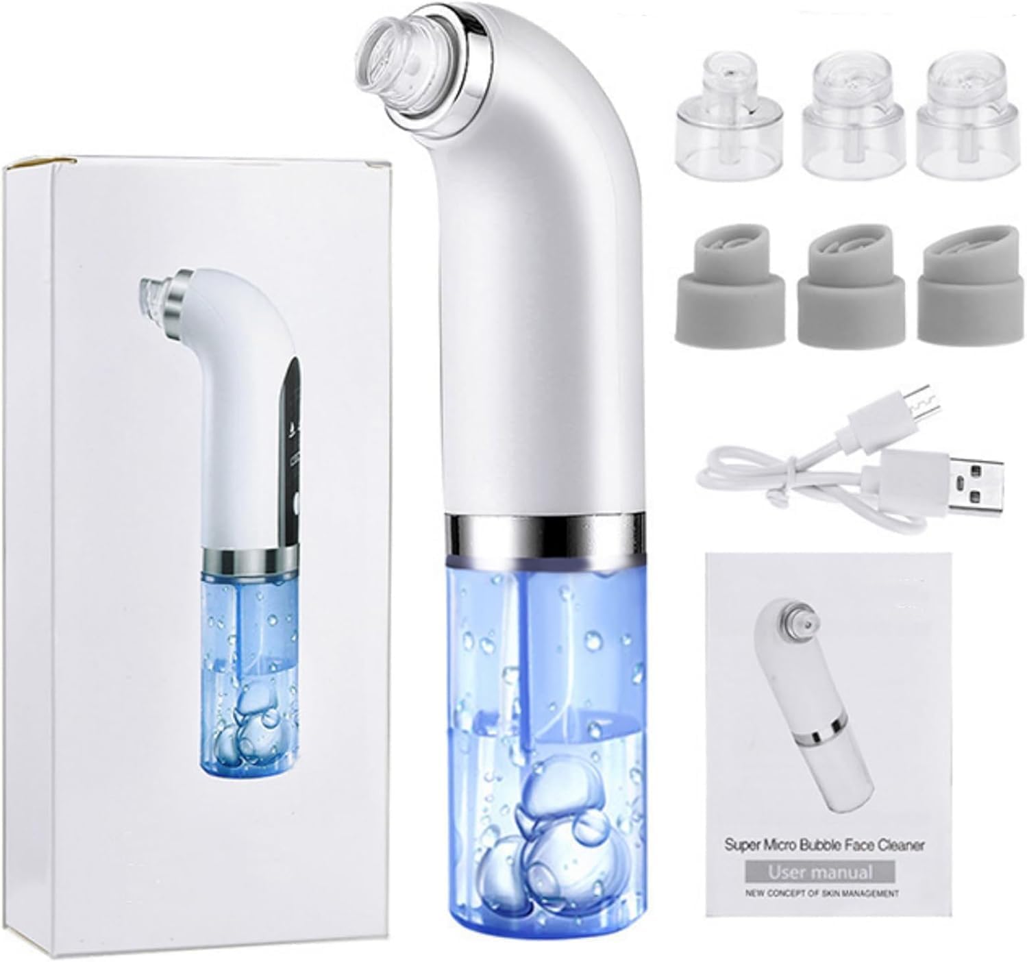 Hydrafacial Pore Vacuum Blackhead Remover Water Circulation Pore Cleaner Pimple Extractor Tools with 6 Suction Heads,3 Gears Adjustable Beauty Device for Men and Women