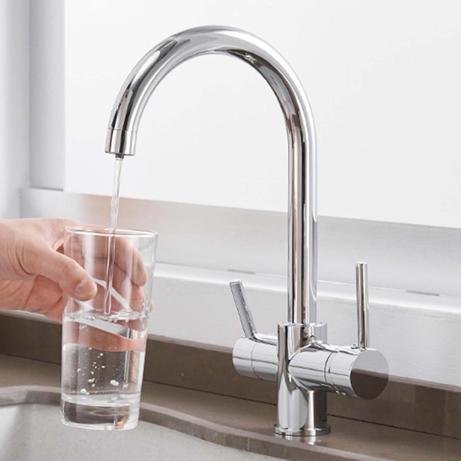 XJTNLB Rubinetto Depuratore Acqua Avena 3 Vie Rubinetto Lavello Cucina 3 Vie per Osmosi con Doppia Maniglia
