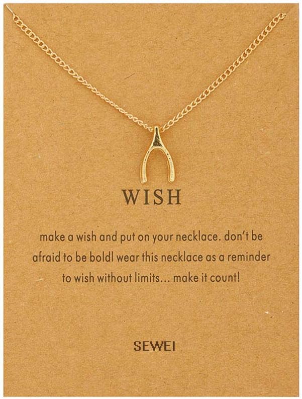 Wishbone Necklace Friendship Necklace with Message Card Wish Card (Golden Wishbone)