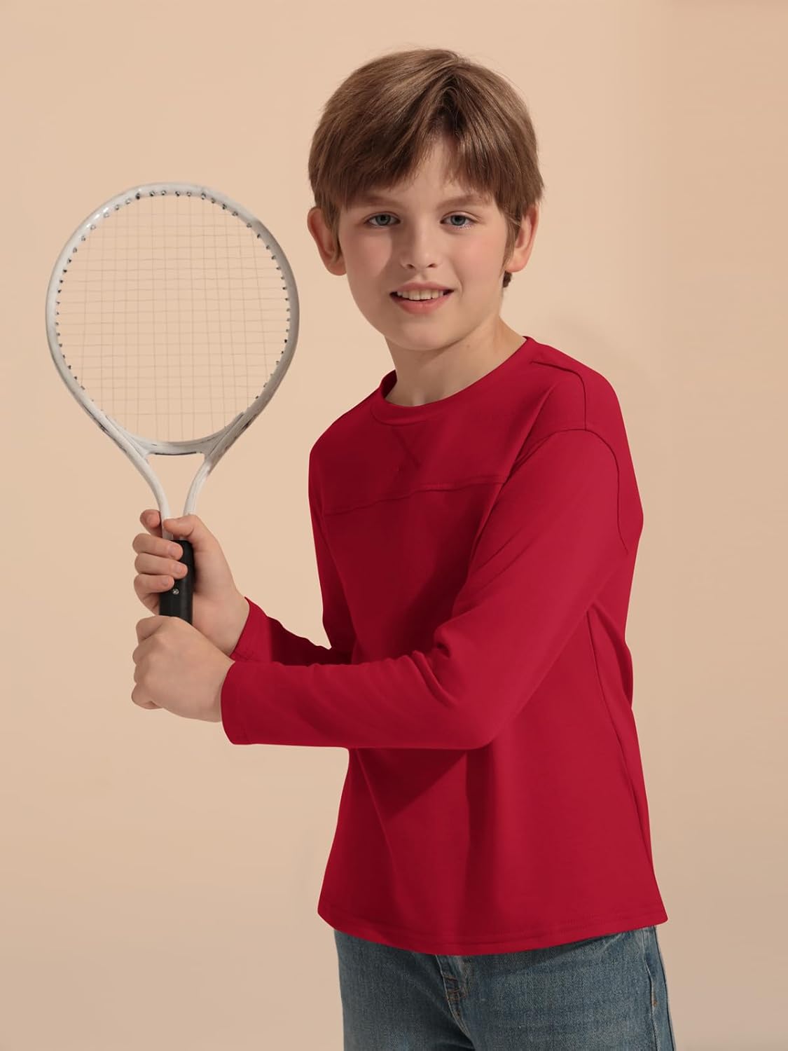 Haloumoning Kids Boys Casual T Shirts Long Sleeve Crewneck Loose Fit Tops Basic Tees 5-14 Years - Image 4