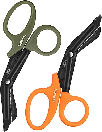 Miniatura 25 de Tijeras de trauma – RISEMART Tijeras médicas vendaje para enfermeras, 7.5 pulgadas, cuchillas antiadherentes recubiertas de fluoruro de acero Negro