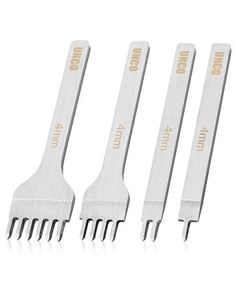 UNCO- Leather Stitching Punch, 4 Pack, 4 mm, 1/2/4/6 Prong, Leather Stitch Punch, Leather Fork Punch, Leather Chisel, Leather Hole Punch Tool, Leather Punch Tool, Stitching Chisel
