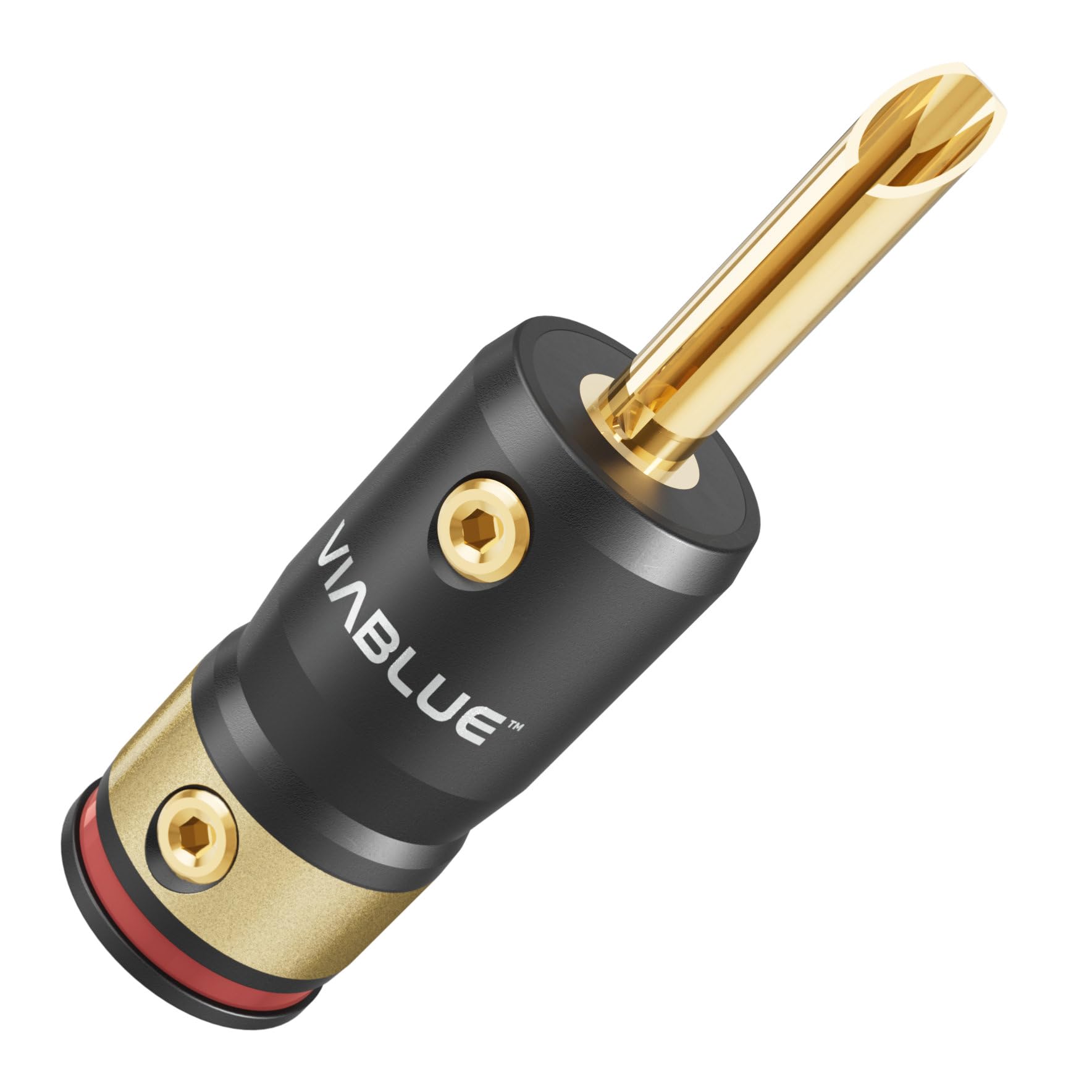 VIABLUE T8 Bananenstecker * Hohlbananenkontakte * 24 Karat echtvergoldet * Vollmetallgehäuse * high-end Steckverbindungen * 2 Paar (4 Stück)