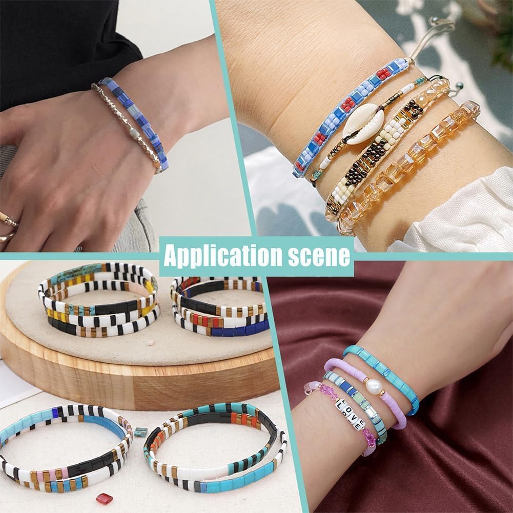 NBEADS About 312 Pcs Blue 2-Hole Beads Kit, 12 Colors 5 * 5mm Glass Seed Beads Kit Including Elastic Thread and Stainless Steel Beading Needles for Jewelry Design Necklace Bracelet Earring Making