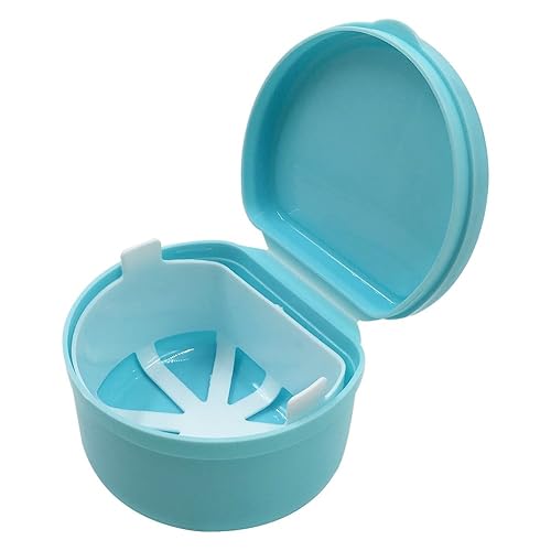 Miniatura 1 de Taza de dentadura con colador, 1 caja de retención de cepillo de dentadura postiza con tapa, caja de baño de dentadura para limpieza, almacenamiento