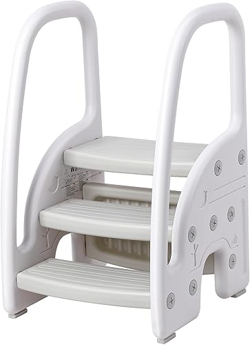 GAOMON Taburete para niños pequeños con asas laterales, taburete de plástico de 3 escalones para lavabo de baño, encimera de cocina, entrenamiento