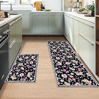 MIQEBX 2 Pcs Kitchen Rugs and Mats, Anti Fatigue Kitchen Rug Sets,Comfort Floor Mats Washable Non Slip Kitchen Rug Runner for Office Sink Laundry (Breakfast, 40x120cm+40x60cm)