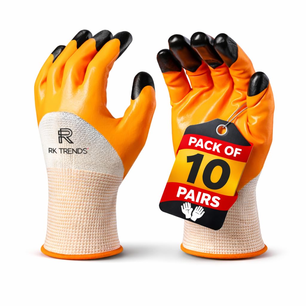 RK TRENDS(Double Dip : Industrial Safety Gloves Reusable Heavy Duty Cut Resistant Hand Protection - Ideal for Industries, Garden, Farming, and Mechanical Work Safety Gloves (Large, 10)-image-22