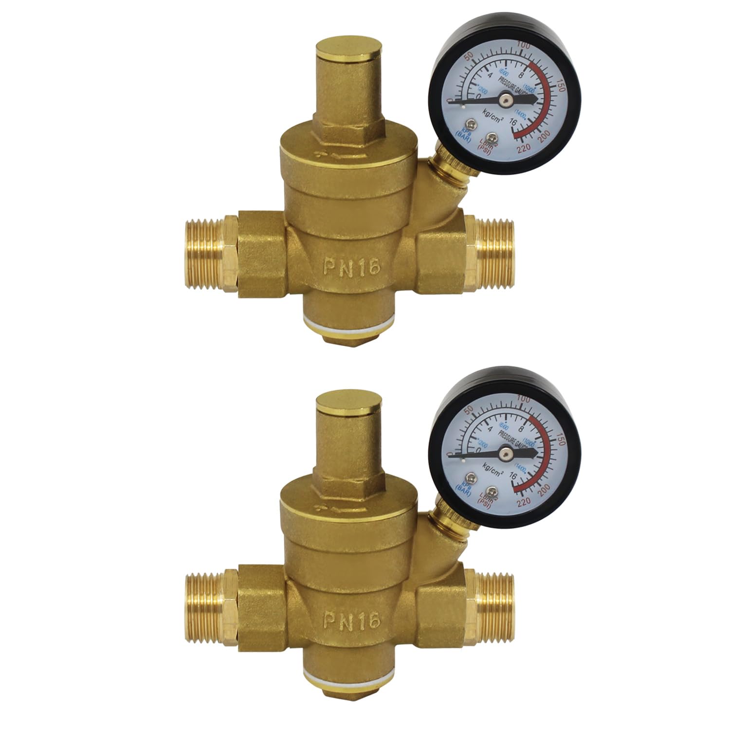 DN15 DN20 DN25 DN32 BSPPajustable latón agua flujo válvula reductora presión con manómetro - hembra 1/2 3/4 1 1-1/4 pulgada (DN32 con conector 2pcs)