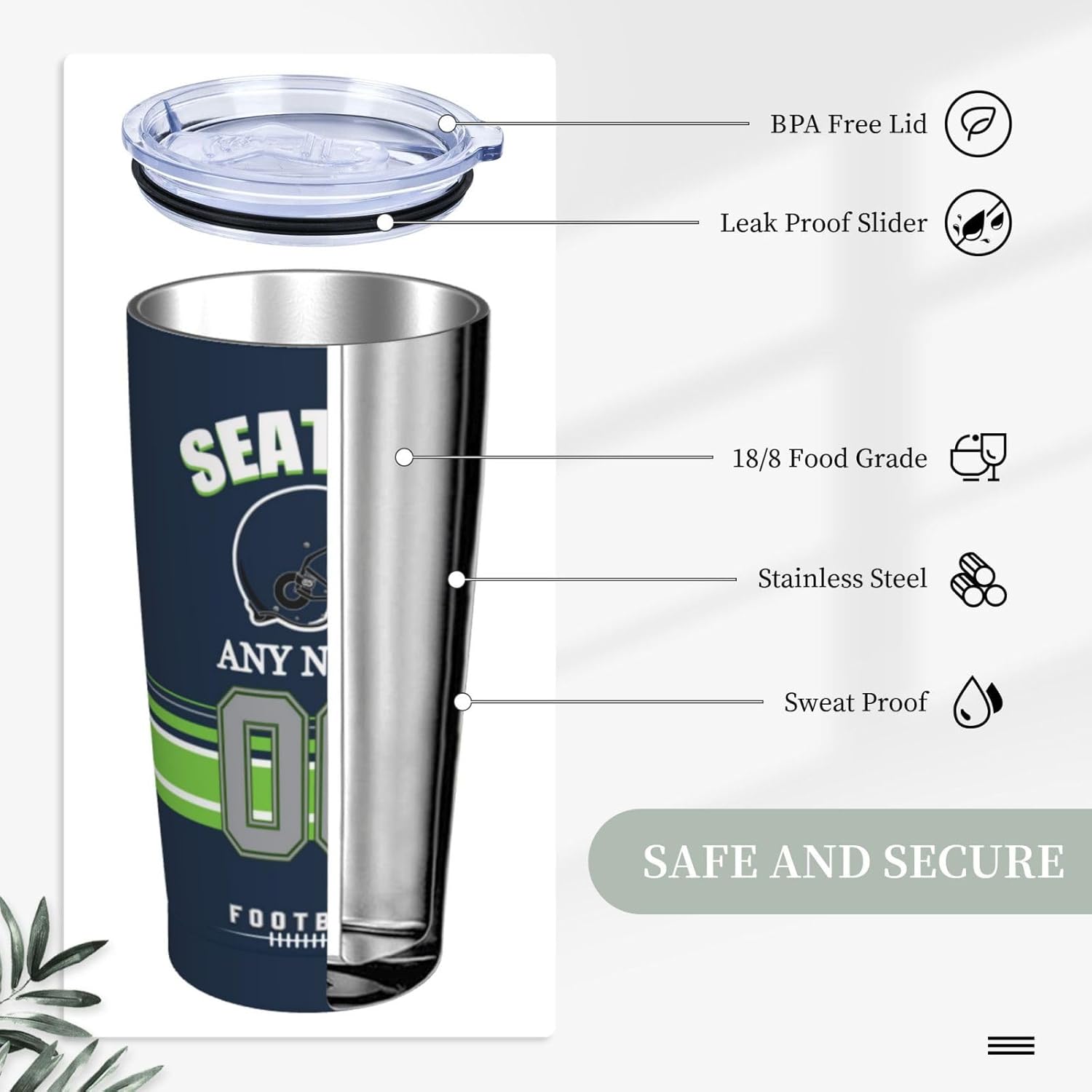 Custom Seattle Tumbler, Personalized Name and Number Tumbler Cup, Customized Stainless Steel Travel Coffee Mug Keeps Drinks Cold and hot Gifts for Men Women Fans