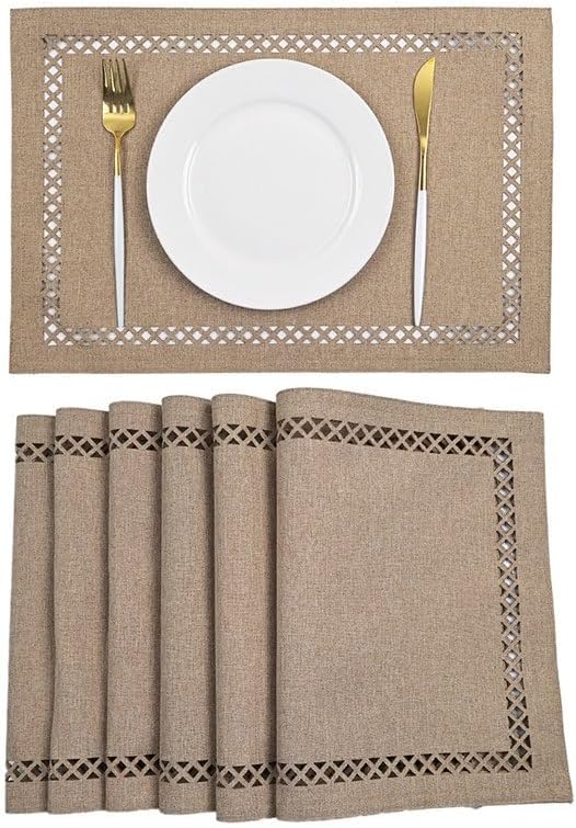 Hollow Linen Placemats Fabric Washable Non-Slip Heat Insulation Table Mats Coasters Hotel Plate