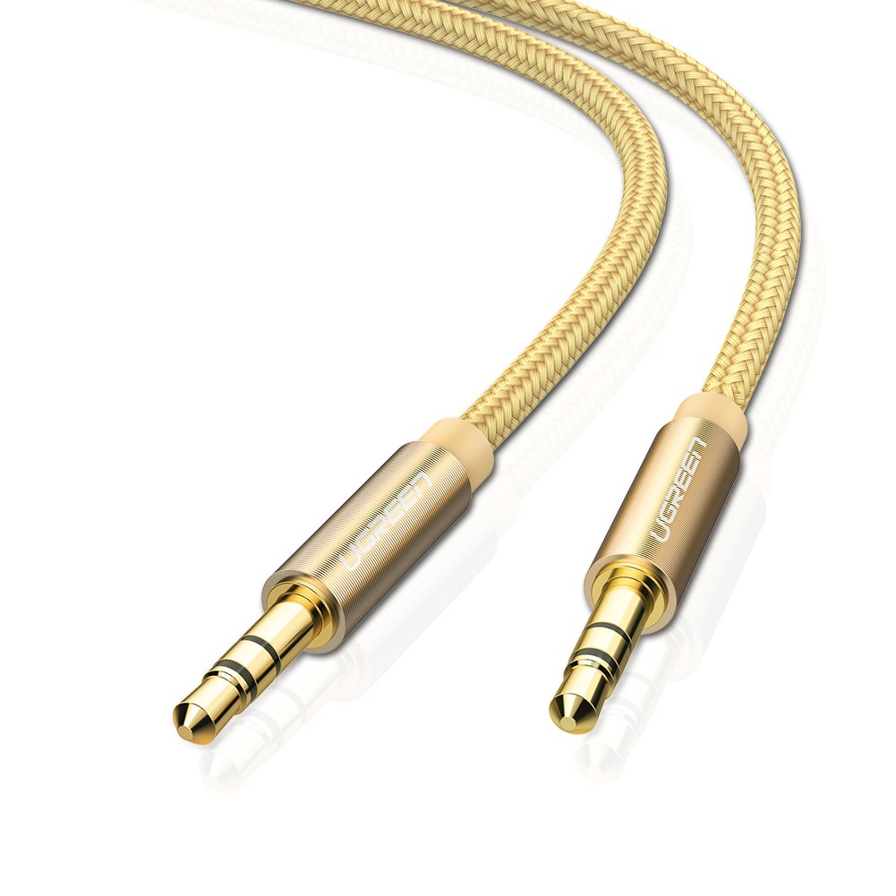 UGREEN 3.5mm Adudio Cable, Stereo Auxiliary AUX Cord Gold-Plated Male to Male Braided Cable for Car, Home Stereos, Headphone, Speaker, MP3, Compatible with Beats, iPhone, iPod, iPad, Sony (Gold, 6ft)