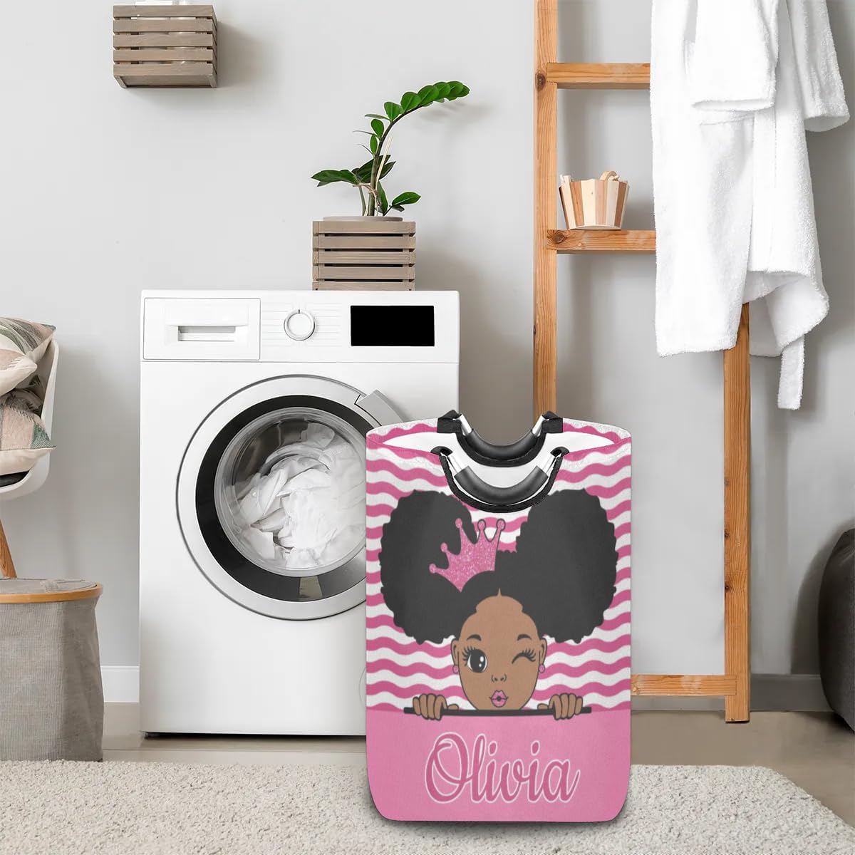Personalized Laundry Basket with Handles, Custom Laundry Hamper with Name for Bathroom, Dirty Clothes Storage Basket Gifts for Men Women Boys Girls - Princess Girl