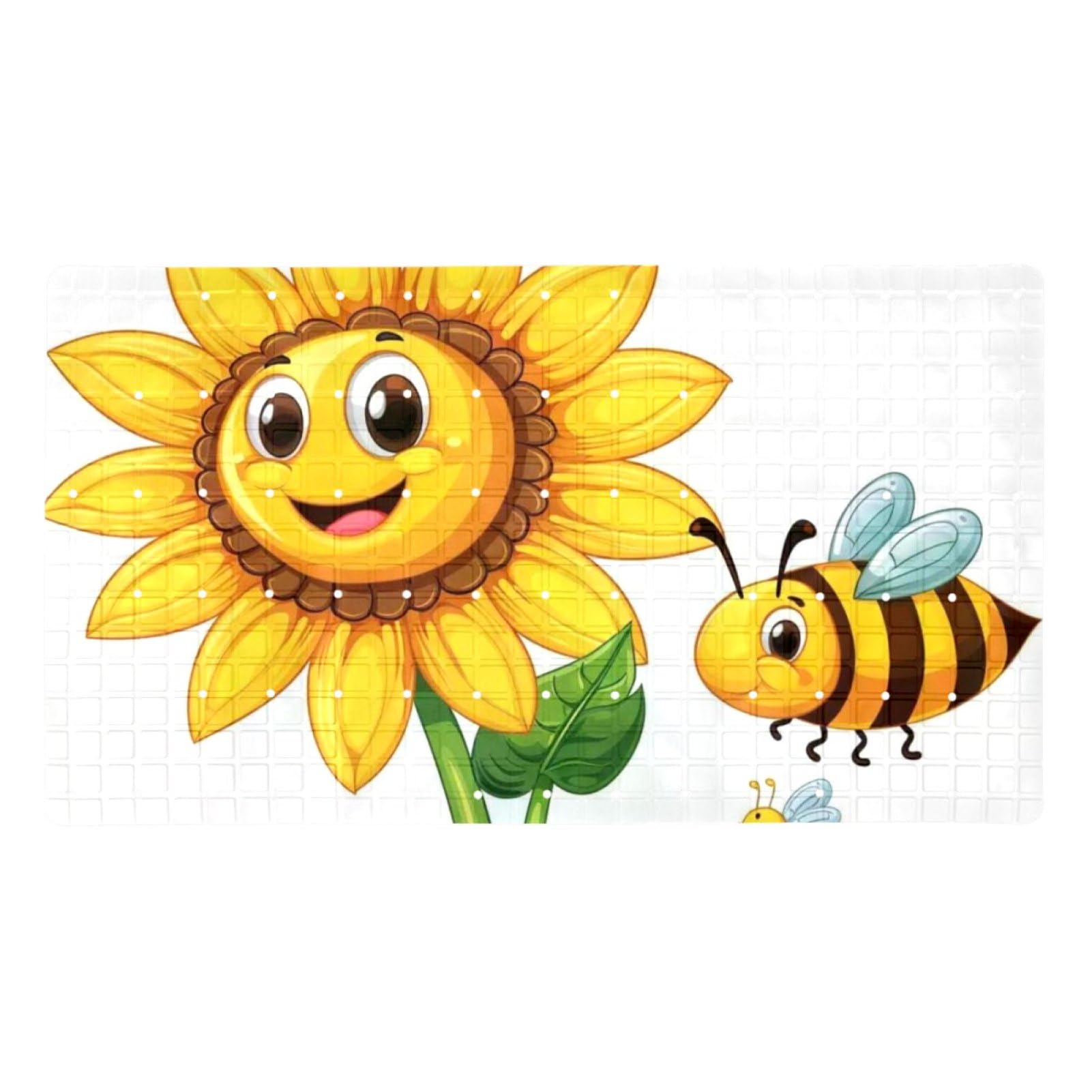 Badematte mit Cartoon-Sonnenblumen-Motiv, Duschmatte für Innendusche, rutschfeste PVC-Badewannenmatten für Badezimmer, nasse Duschbereiche (38,5 x 68 cm)