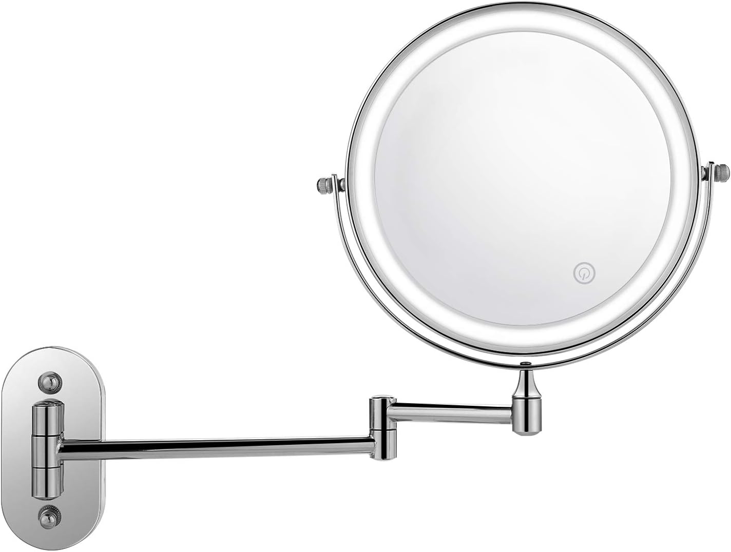 BATHWA Wall Mounted Mirror LED Beauty Mirror 1X/5X Magnification Double Side, Folding Vanity Lamp Retractable 360 Rotating Function Shaving mirror, Powered by 4 x AAA Batteries (not included)