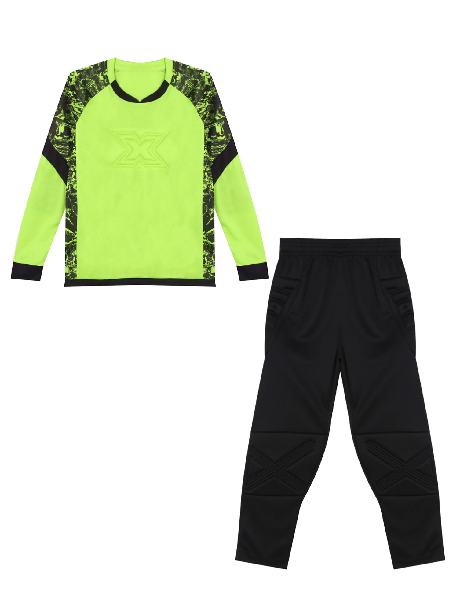 dPois Tuta da Portiere di Calcio per Bambini e Ragazzi Completino Completo Calcio Calcetto Torneo Scuola Sport Maglia da Portiere Maniche Lunghe + Pantaloni Sportivi Verde 11-12 anni