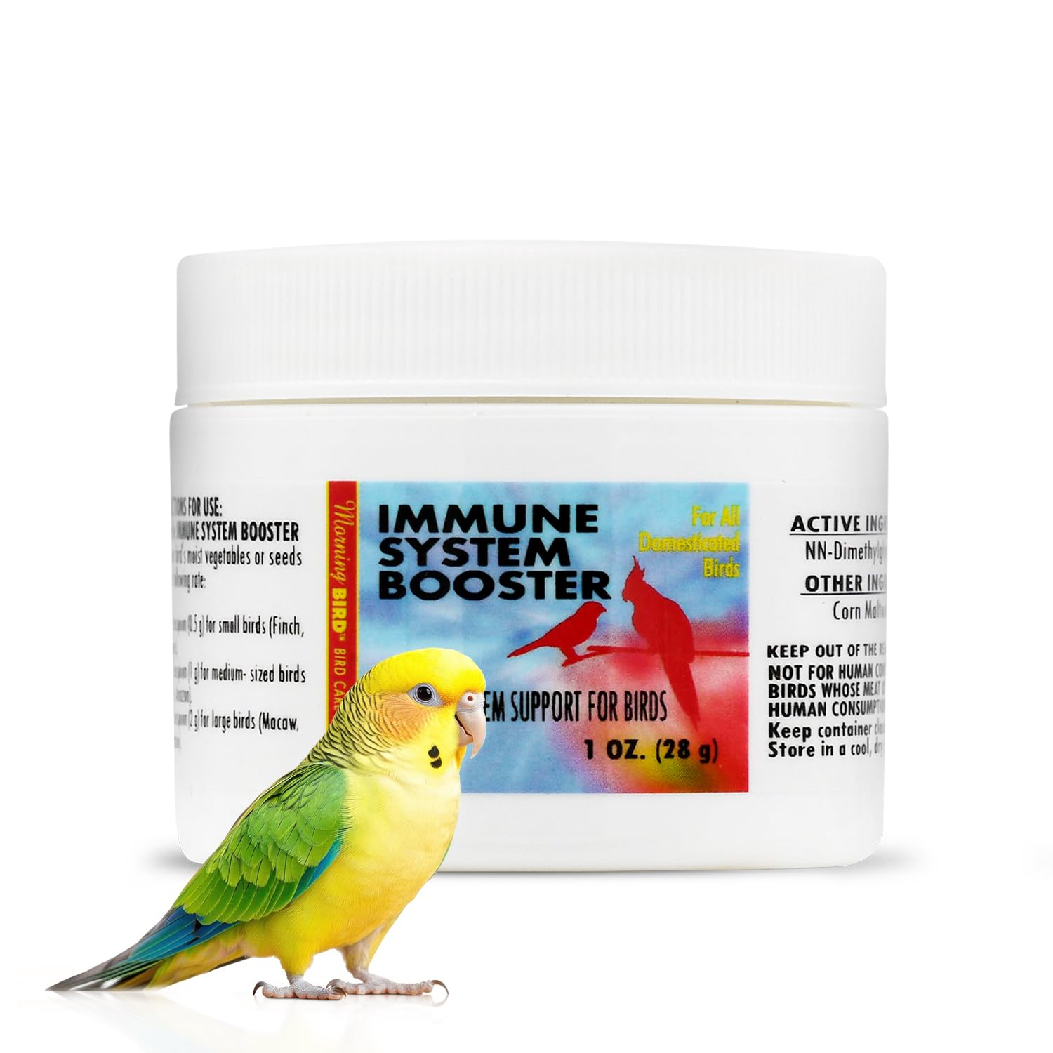 Morning Bird Immune System Booster 1 Oz - Energy Supplement for Birds – Natural Amino Acid Powder – Boosts Stamina, Cellular Health & Oxygen Use – Vitamin Powder for All Bird Species