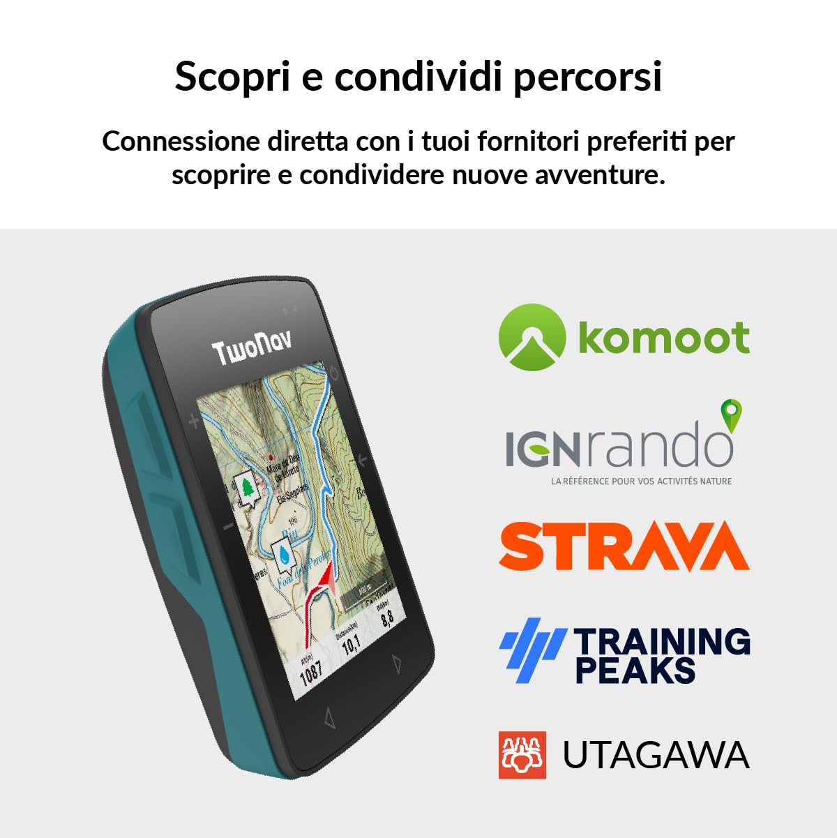 TwoNav Roc (32 GB) + Carta completa Italia TomTom, GPS con schermo da 2,7 pollici per MTB, ciclismo, gravel o bikepacking