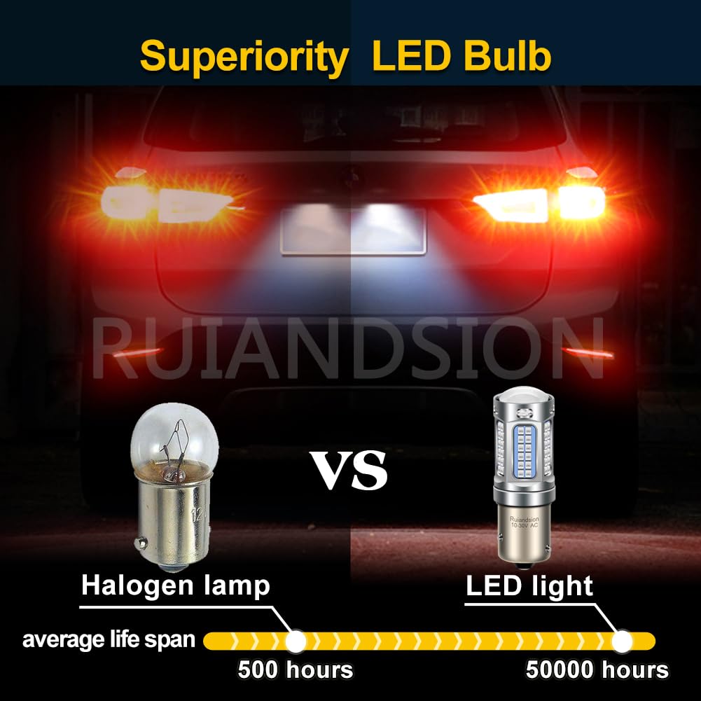 Ruiandsion BAW15S Ampoule LED Super Lumineuse 2016 69 Chipsets à DEL AC 10-30V Sans Polarité 1200LM Rouge Remplacement pour le feu de recul, le feu de signalisation et le feu de queue Paquet de 2