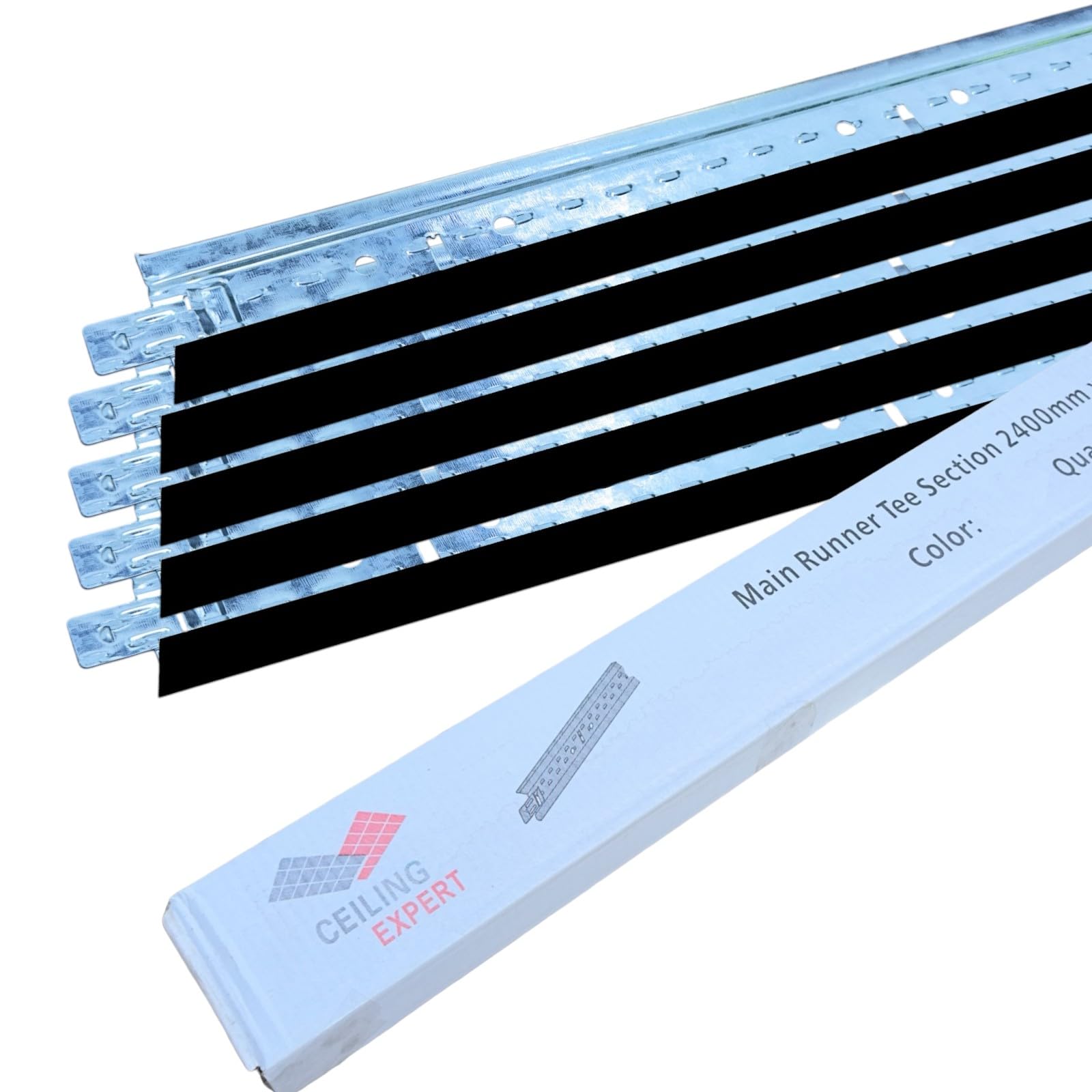 5pcs Black Suspended Ceiling Grid Main Tee Runner Section 2400mm x 24mm Bar Component Spares Support