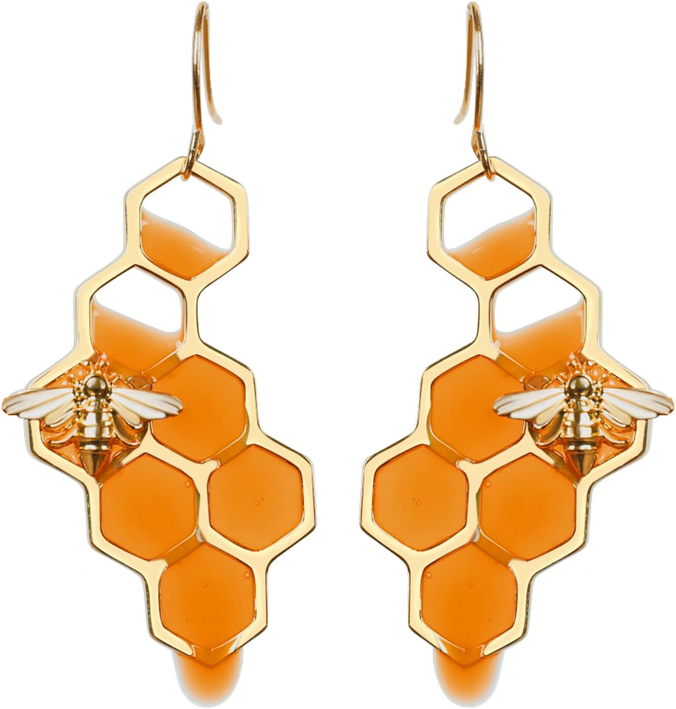 Bumble Bee Earrings-Honeycomb Earrings For Women -Honey Jar Earrings Asymmetrical Earrings Bee Costume Women