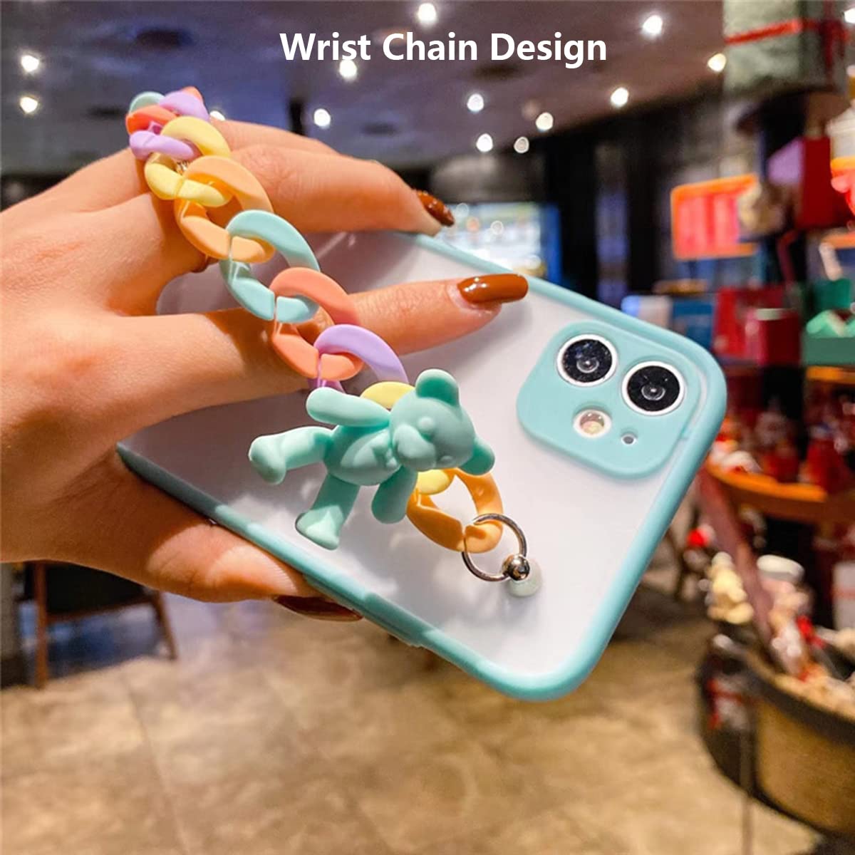 Custodia Per IPhone X Con Motivo Fiori E Orso - Cover Trasparente Con Catena E Protezione Fotocamera