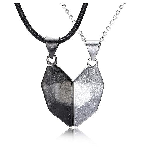 El Regalo 2 Pcs Heart Couples Magnetic Necklace for Couples/ Besties/ Friends - Black White Matching Pendant Friendship Distance Magnetic Love Heart Jewelry for Boyfriend Girlfriend Valentines Gifts