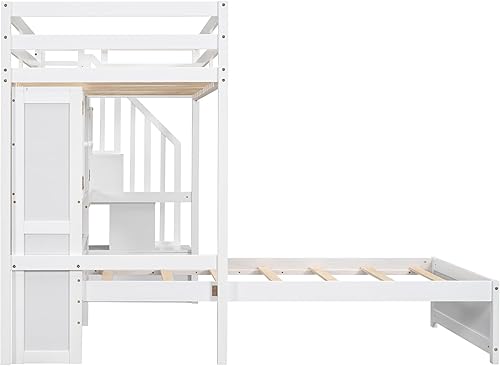 Miniatura 286 de Versatility - Litera individual sobre individual con escritorio y armario integrados, cama alta de madera maciza y plataforma independiente con