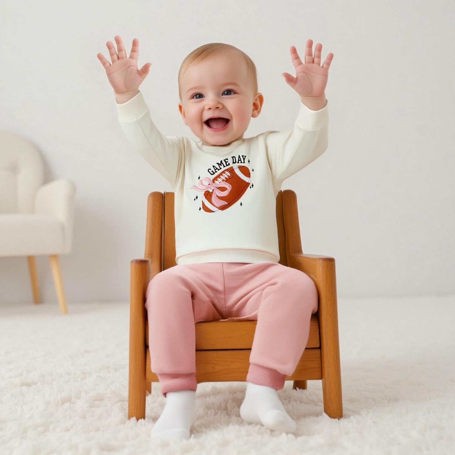 Baby Girl Fall Clothes Set Game Day Football Embroidery Sweatshirt Pants Toddler Infant Outfits 6 12 18 24 Months 2T 3T - Image 5