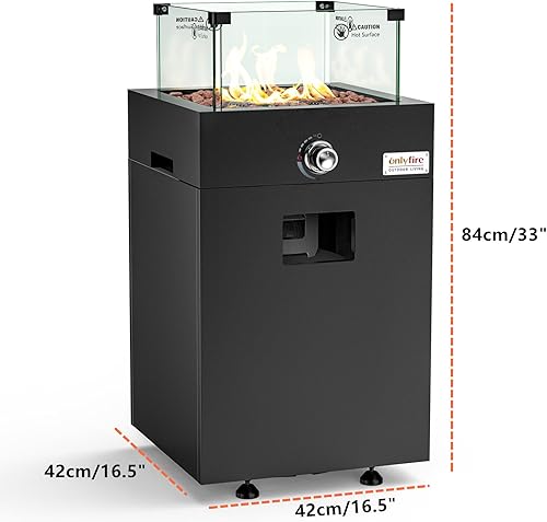 Miniatura 2 de Onlyfire - Chimenea desmontable de alta calidad con protector de viento de vidrio y ruedas, chimenea de gas propano sin humo para exteriores con