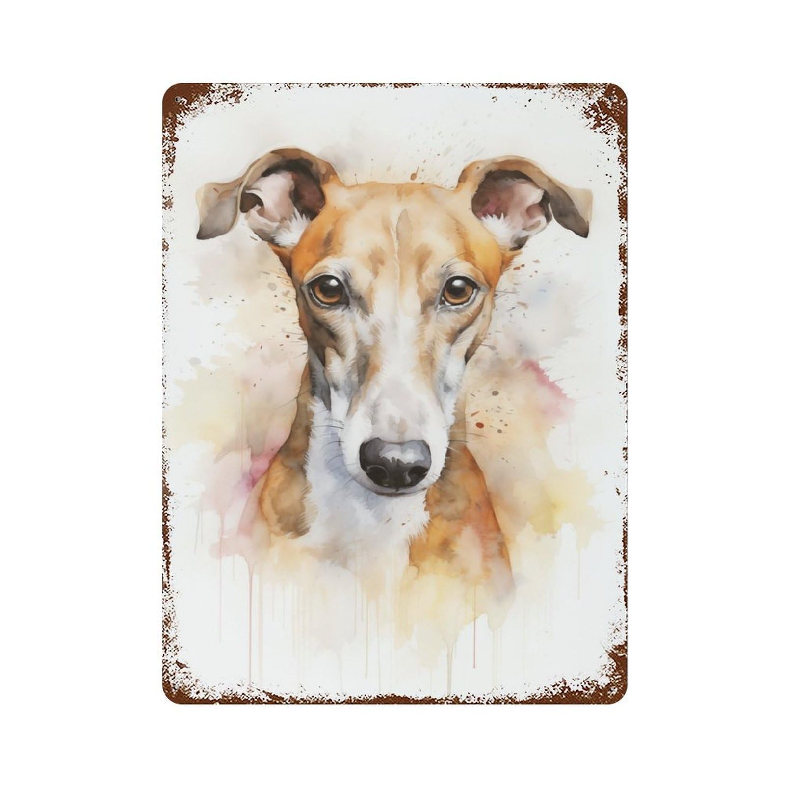 Garage Style Greyhound Watercolor Weathered Tin Sign 15.7"x11.8", Classic Wall Plaque for Bar And Workshop