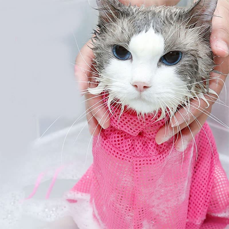 Image of Acxico 2 Pcs Cat Grooming Bath Bag Mesh Cat Washing Bag Biting Restraint for Pet Bathing Nail Trimming
