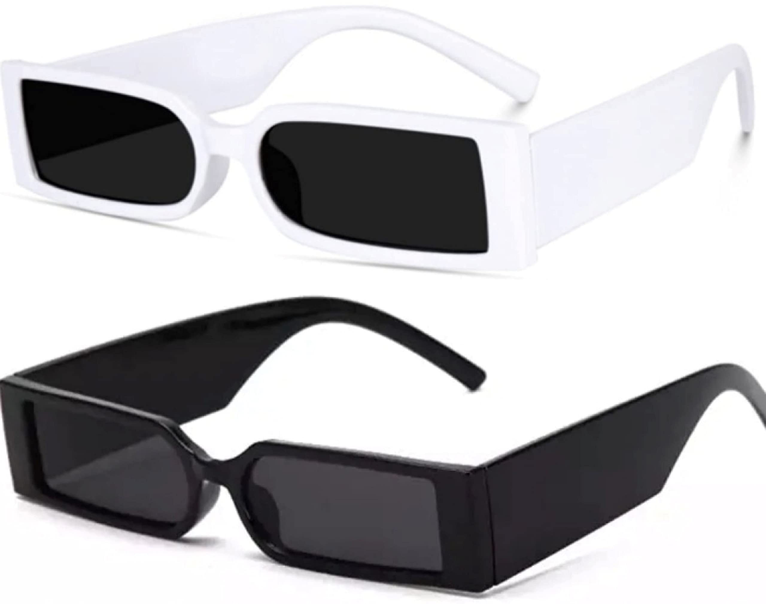 DANNILOMC Stan Retro Rectangular Vintage Sunglasses for Women Men (Free Size) (BLACK and WHITE) Combo Pack of 2