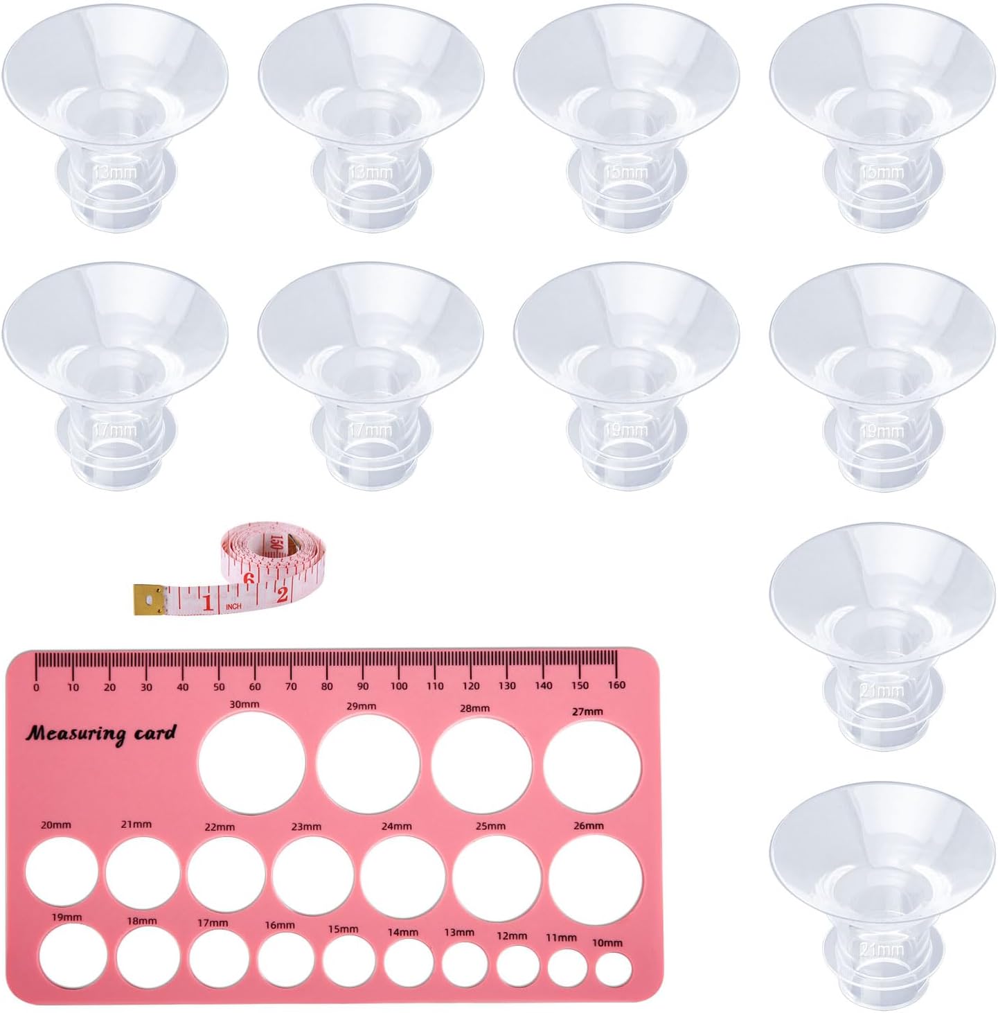 10pcs Breast Pump Flange Insert, 5 Sizes Silicone Flange Insert Replacement with Double-Sided Nipple Ruler for S1/S2/S9/S10/S12 Spectra Flange Breast Pump Guard Shields, Breast Pump Accessories
