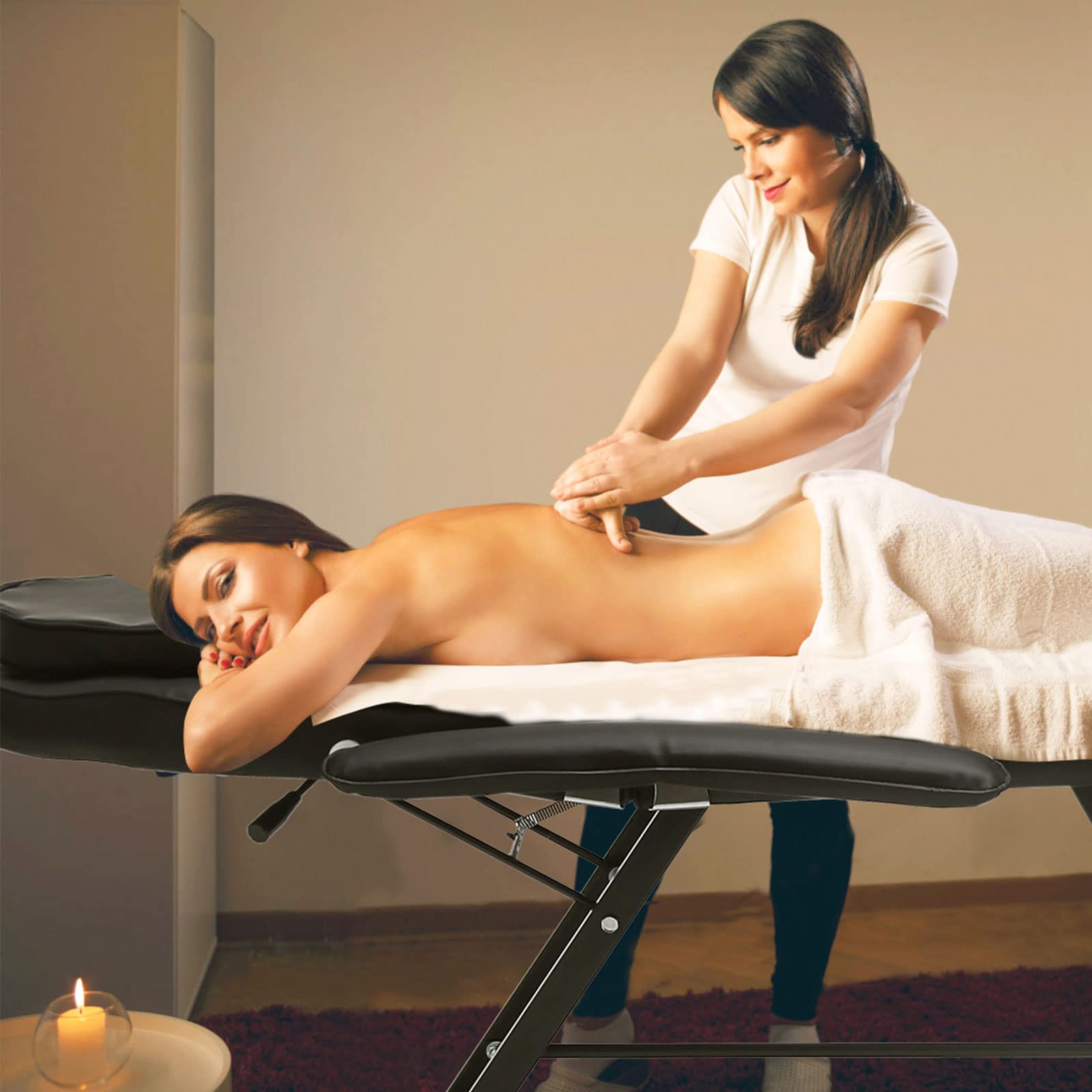 KEEPREAPER Massageliege Kosmetikliege klappbar & höhenverstellbar 3 Zonen mit Kosmetikhocker 78cm Breit Massagebett aus PU-Leder belastbar bis 270kg, Schwarz