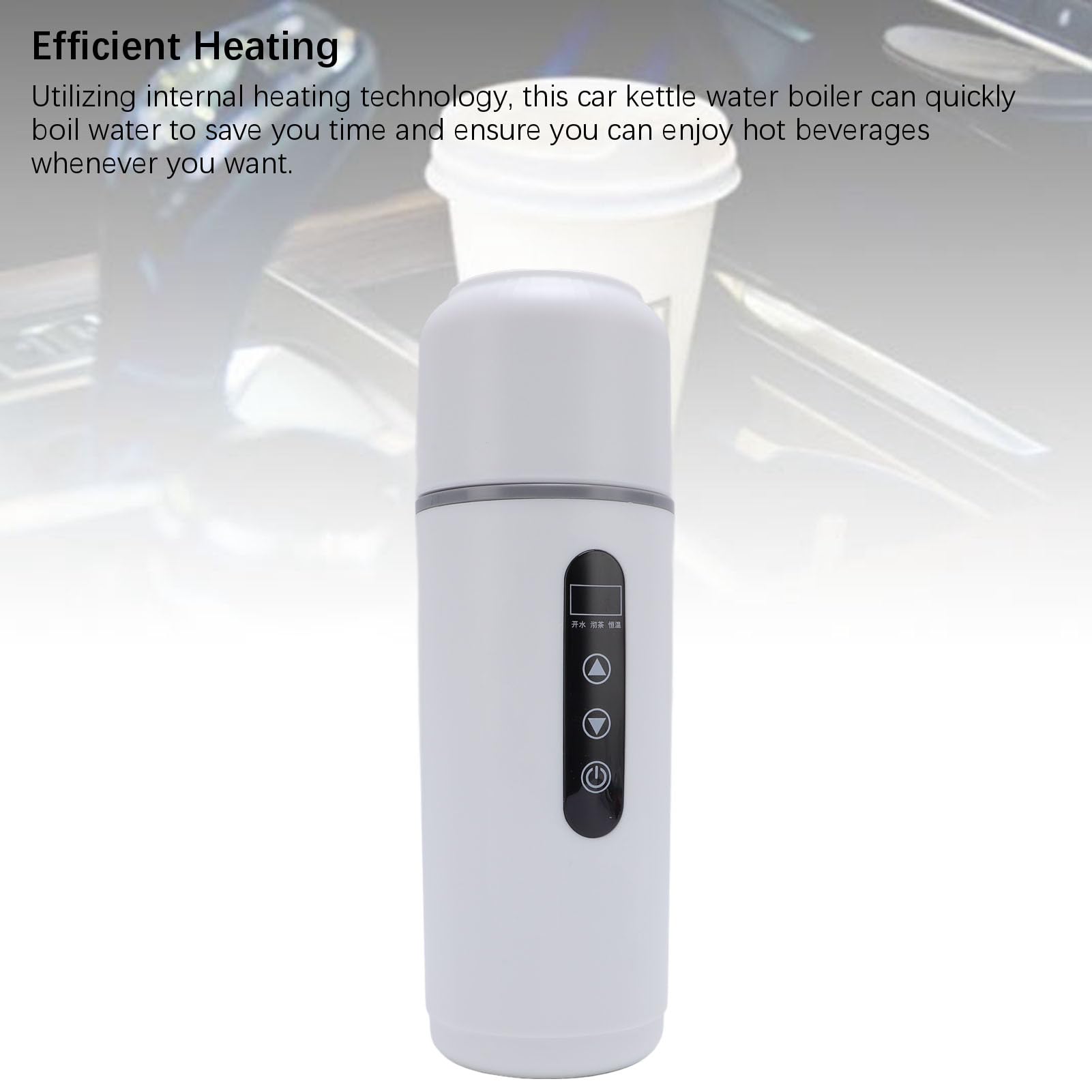 lyrlody Taza Calefactora Portátil para Coche de 12V/24V, Hervidor Eléctrico de Viaje de 500ml, Taza Calefactora de Acero Inoxidable 316 para Coche y camión. (WHITE)
