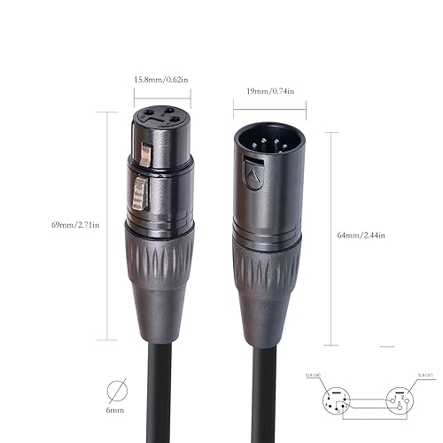 Miniatura 3 de Paquete de 2 cables de audio 3Pin-XLR hembra a macho de 5 pines XLR de 1 pie para mezclador, velocidad de luz DMX, controlador DMX