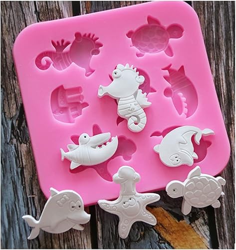 Miniatura 6 de Molde de silicona para fondant, linda tortuga marina, tiburón, forma de caballo, tema oceánico, fondant, decoración de pasteles, goma de mascar,