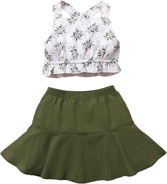 Amazon Cousannory 子供服 女の子 ブラウス スカート セットアップ 韓国風 ベビー服 夏 トップス フレアスカート 上下セット キッズ キャミソール ガールズ ミニスカート 赤ちゃん 服 花柄 Tシャツ 無地 チュチュスカート かわいい 夏服 スカート 通販