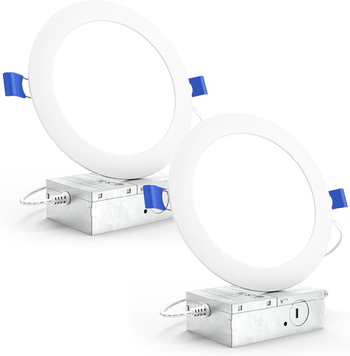 Sunco 2 Pack 6 Inch Canless LED Ultra-Slim Recessed Light, 14W-100W | 1200LM, 3000K Warm White, Dimmable, with Junction Box, Wafer Thin Canless Recessed Downlights for Low Ceilings Indoors