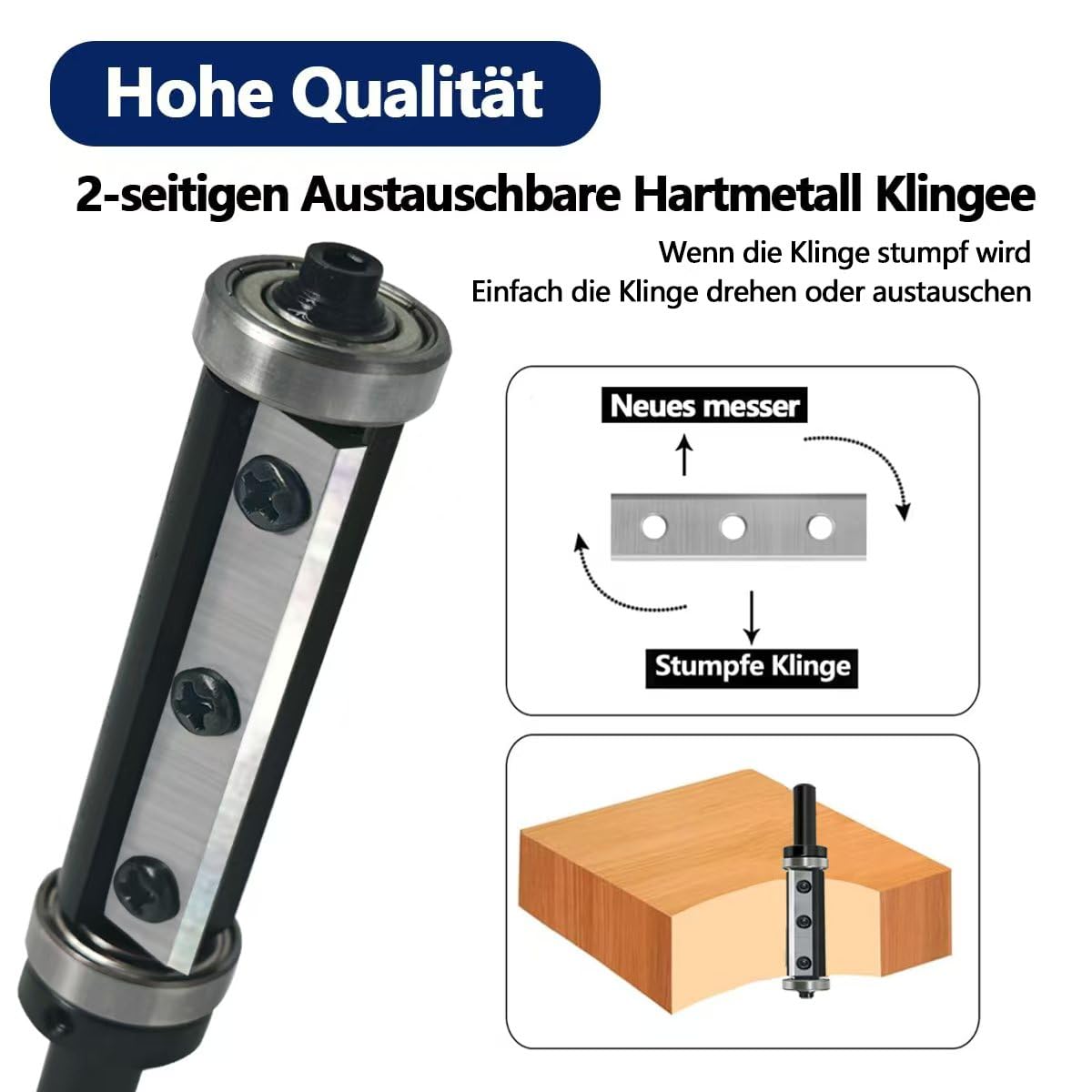 Fresa de enrasado de 8 mm, hoja de metal duro intercambiable de 2 caras, fresadora con rodamiento de bolas, fresa de madera para trabajar cantos