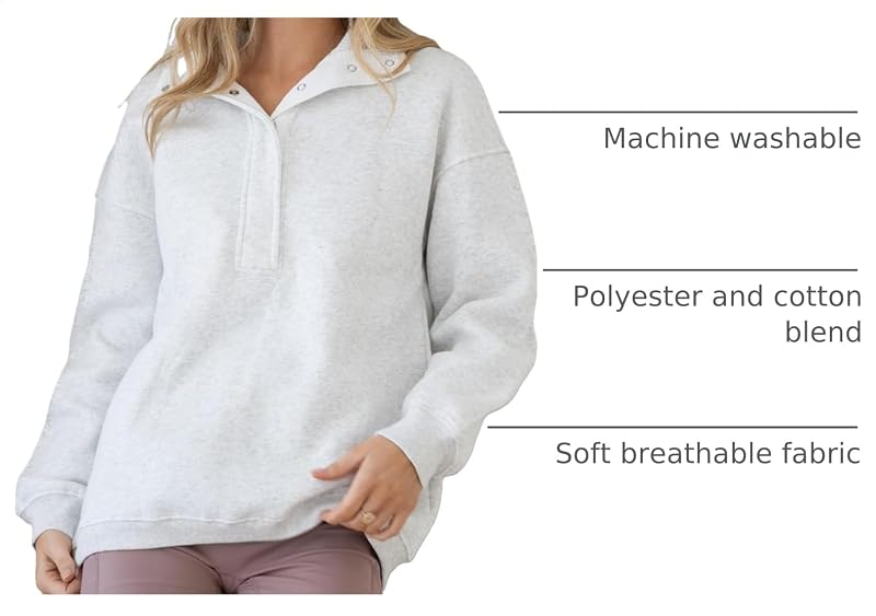 BLENCOT Women Oversized Pullover Long Sleeve Henley Sweatshirt Comfy Tunic image 4
